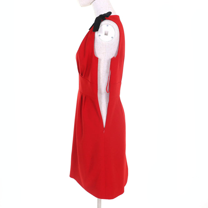 良品△MIUMIU ミュウミュウ MF2364 4KT cady dress 肩リボン ノースリーブ ドレス ワンピース レッド ブラック 38 伊製 正規品 レディース