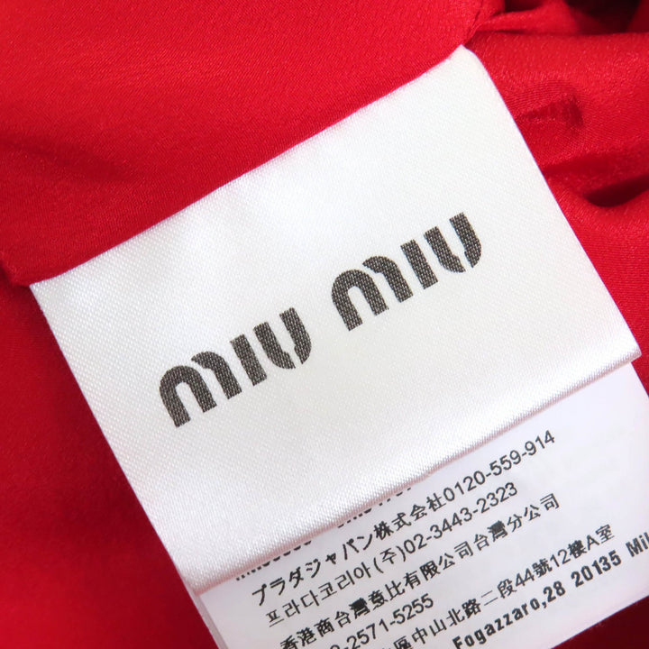 良品△MIUMIU ミュウミュウ MF2364 4KT cady dress 肩リボン ノースリーブ ドレス ワンピース レッド ブラック 38 伊製 正規品 レディース
