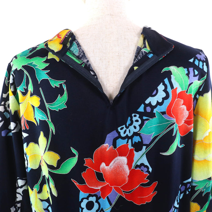 美品△LEONARD FASHION レオナール ファッション コットン100％ 花柄 カシュクールデザイン Vネック 半袖 トップス カットソー M