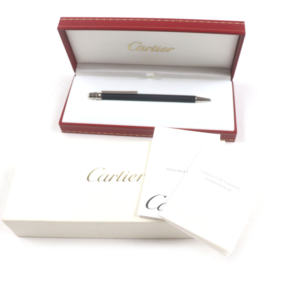 極美品▼Cartier カルティエ サントス ツイスト式 ボールペン マットブラック シルバー 箱・ケース付き フランス製 メンズ 筆記確認済み