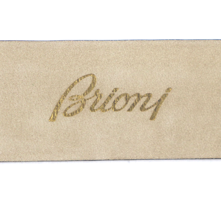 極美品▼Brioni ブリオーニ B209/F860 ロゴ刻印入りバックル クロコダイル レザーベルト ブラウン ゴールド金具 95 イタリア製 メンズ