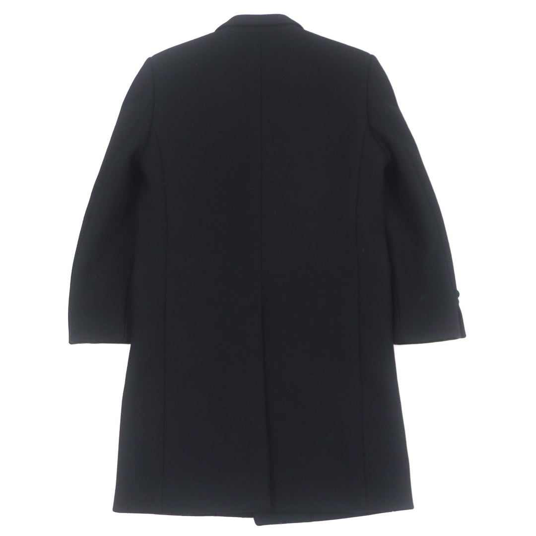 極美品▼CELINE セリーヌ 2M025863C ウール90% ロゴ入りボタン シングル チェスターコート ブラック 44 イタリア製 正規品 メンズ