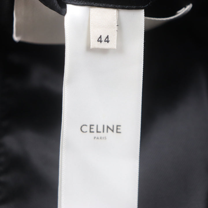 極美品▼CELINE セリーヌ 2M025863C ウール90% ロゴ入りボタン シングル チェスターコート ブラック 44 イタリア製 正規品 メンズ