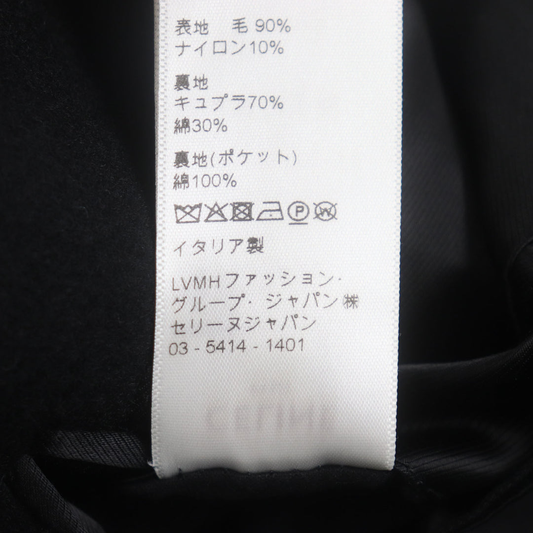 極美品▼CELINE セリーヌ 2M025863C ウール90% ロゴ入りボタン シングル チェスターコート ブラック 44 イタリア製 正規品 メンズ