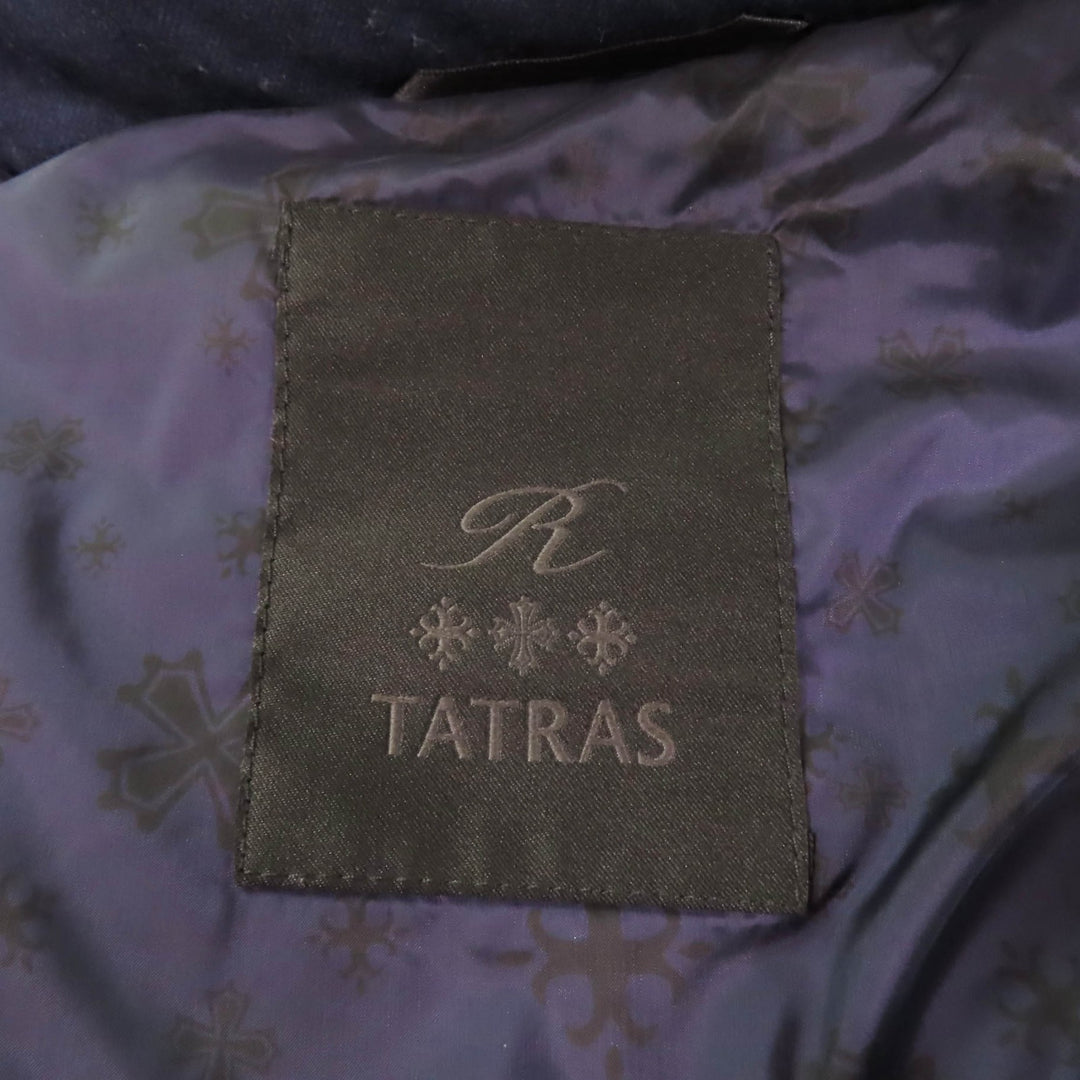 美品★TATRAS タトラス 20AW LTA20A4581 Rライン CIMA チマ シルク混 ラクーンファー・フード・ロゴワッペン付 ZIP UP ダウンコート 紺 1