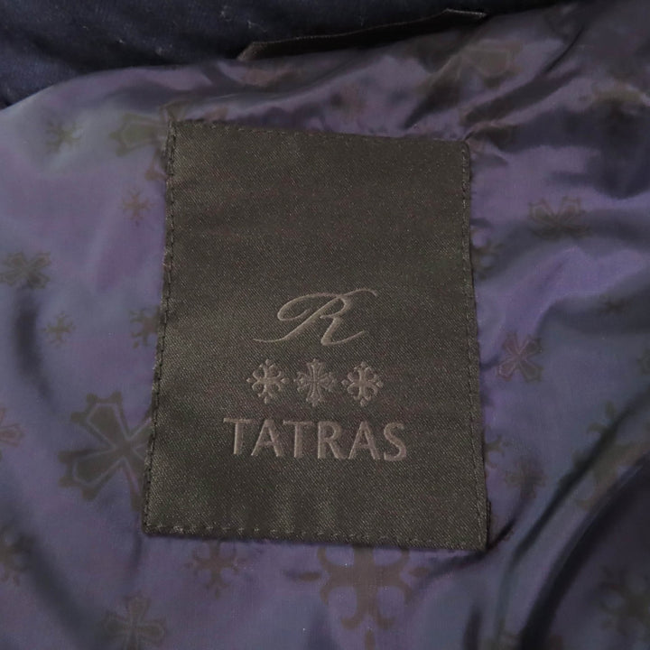 美品★TATRAS タトラス 20AW LTA20A4581 Rライン CIMA チマ シルク混 ラクーンファー・フード・ロゴワッペン付 ZIP UP ダウンコート 紺 1