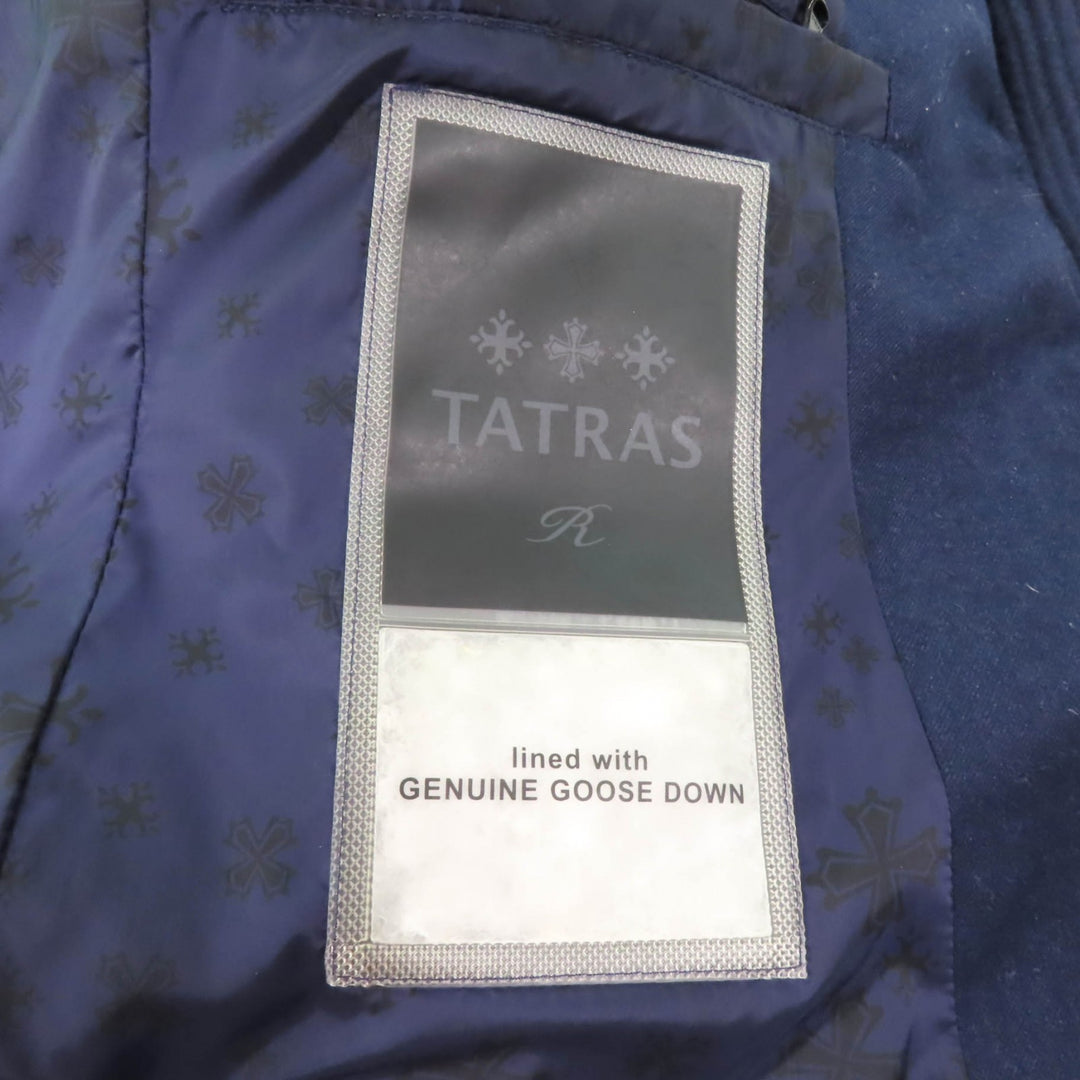 美品★TATRAS タトラス 20AW LTA20A4581 Rライン CIMA チマ シルク混 ラクーンファー・フード・ロゴワッペン付 ZIP UP ダウンコート 紺 1