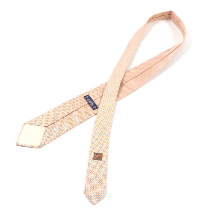 極美品▼HERMES エルメス 659082T シルク100% 総柄 ネクタイ オレンジ ブルー 箱付き フランス製 メンズ ビジネスオスス◎