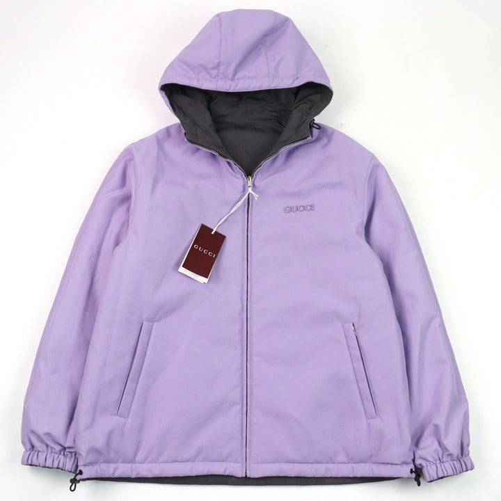 未使用品○GUCCI グッチ 24AW 795697 GGナイロン ロゴ刺繍 リバーシブル フーデッド 中綿入り ジャケット 48 イタリア製 正規品 メンズ