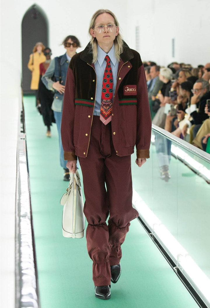 未使用品△GUCCI グッチ 20SS 614939 コットン GGジャガード 裾レイヤードデザインパンツ ランウェイ着用 ボルドー 46 イタリア製 正規品