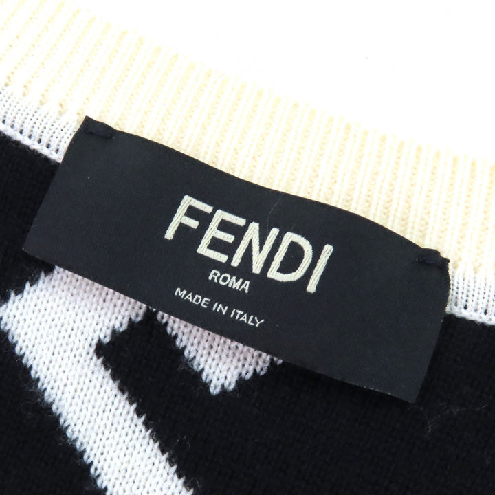 極美品△FENDI フェンディ FZZ489 ウール100％ FFモチーフ 総柄 クルーネック 長袖 ニット セーター アイボリー ブラック 54 伊製 正規品