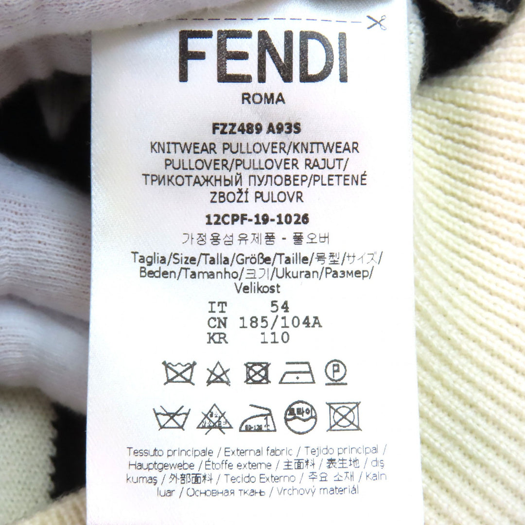 極美品△FENDI フェンディ FZZ489 ウール100％ FFモチーフ 総柄 クルーネック 長袖 ニット セーター アイボリー ブラック 54 伊製 正規品