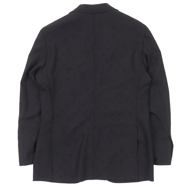極美品△LOUIS VUITTON ルイヴィトン 23AW ウール モノグラム総柄 シングル テーラードジャケット ブラック 48 イタリア製 正規品 メンズ