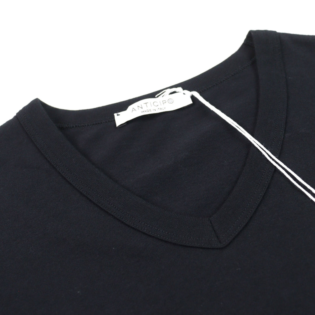 未使用品○ANTICIPO アンティーチポ INZOLIA インツォリア ロゴタグ スムースコットン Vネック リブ切替 半袖Ｔシャツ 42 正規品 メンズ