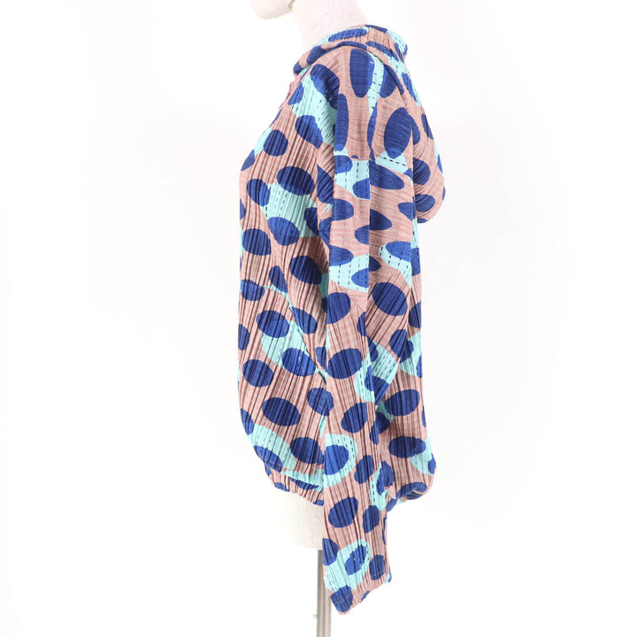 極美品☆PLEATS PLEASE プリーツプリーズ イッセイミヤケ PP31-JC661 ドット柄 ZIP UP フード付 パーカー マルチ 4 正規品 レディース