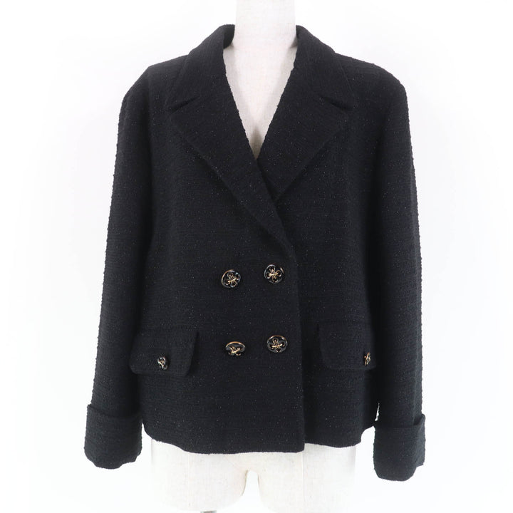 極美品☆GUCCI グッチ 643287 ウール デザインボタン ダブルブレスト ツイード ジャケット ブラック 40 イタリア製 正規品 レディース