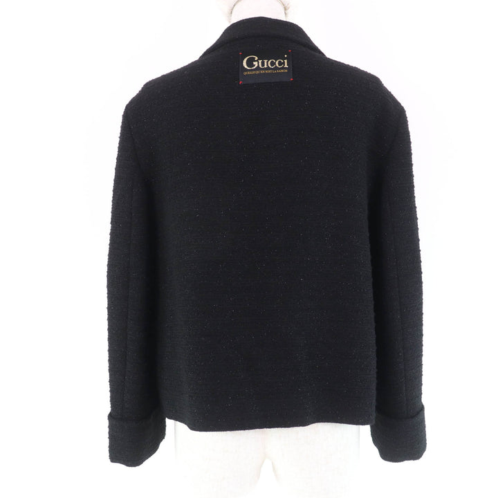 極美品☆GUCCI グッチ 643287 ウール デザインボタン ダブルブレスト ツイード ジャケット ブラック 40 イタリア製 正規品 レディース