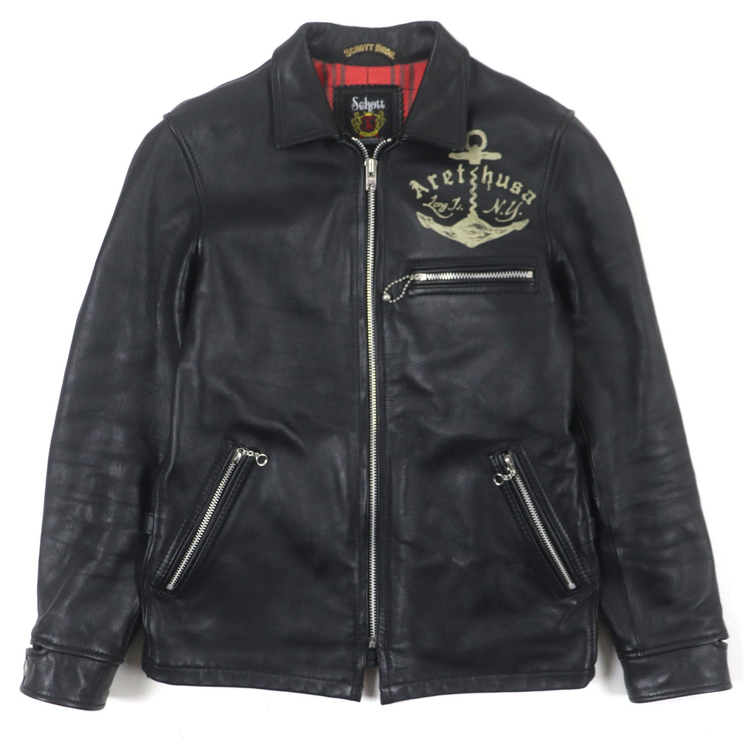 美品▼schott ショット 3141022 LONG ISLAND ロングアイランド レザー ジップアップ シングル ライダースジャケット S 正規品 メンズ