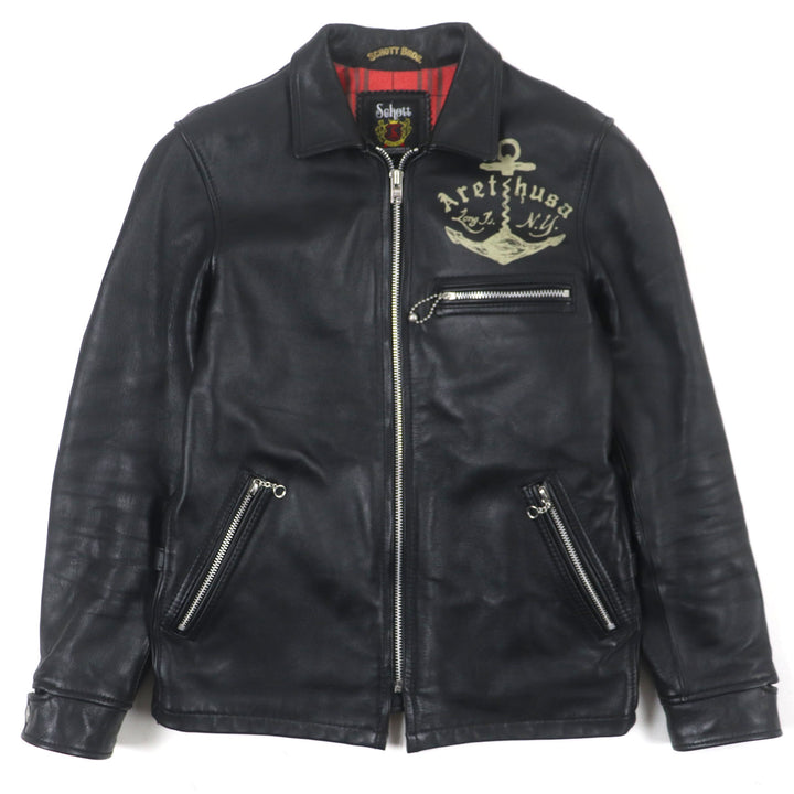 美品▼schott ショット 3141022 LONG ISLAND ロングアイランド レザー ジップアップ シングル ライダースジャケット S 正規品 メンズ