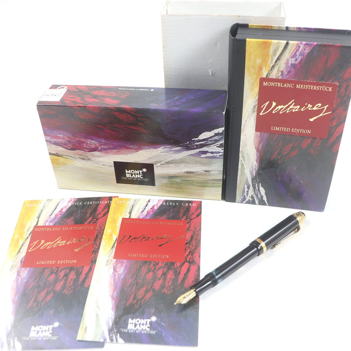 極美品□MONTBLANC モンブラン マイスターシュテュック 作家シリーズ1995 ボルテール 18K Mニブ キャップ式 13164/20000 万年筆 ブラック