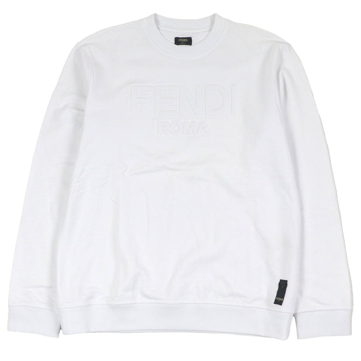 極美品□FENDI フェンディ FY1079 コットン100% ロゴエンボス 長袖 トレーナー スウェットシャツ ホワイト XL イタリア製 正規品 メンズ