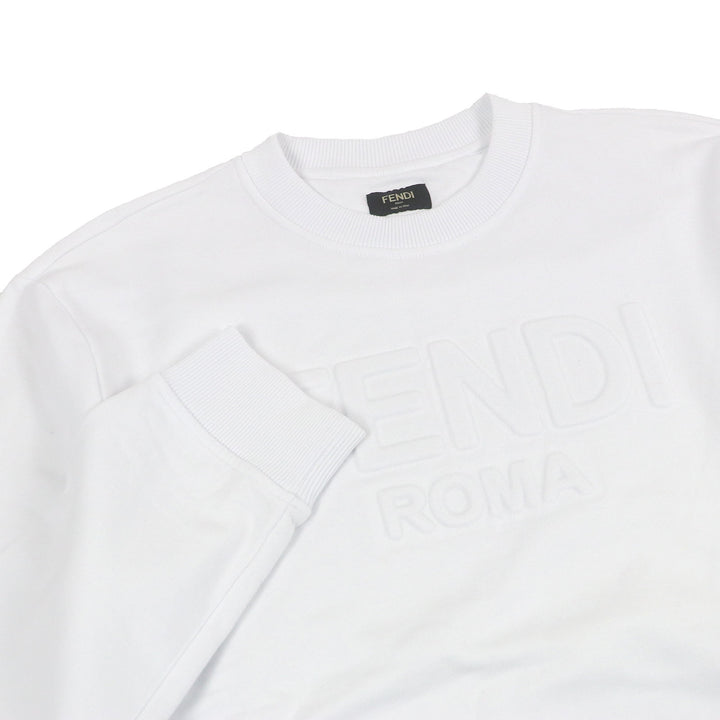 極美品□FENDI フェンディ FY1079 コットン100% ロゴエンボス 長袖 トレーナー スウェットシャツ ホワイト XL イタリア製 正規品 メンズ