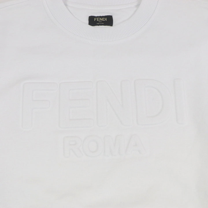 極美品□FENDI フェンディ FY1079 コットン100% ロゴエンボス 長袖 トレーナー スウェットシャツ ホワイト XL イタリア製 正規品 メンズ