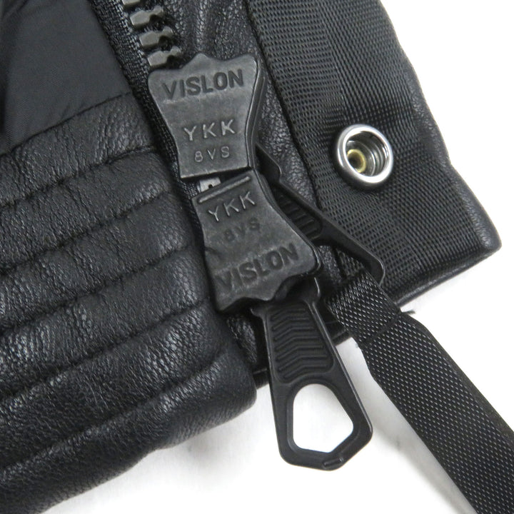 美品□nano universe ナノユニバース 西川ダウン 23AW 羊革 ラムレザー スポーティ フード ダウンジャケット ブラック M 正規品 メンズ