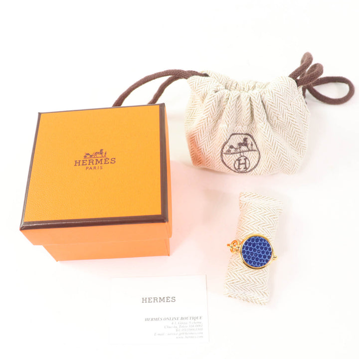 極美品☆HERMES エルメス エリタージュエケストルPM アリゲーターレザー リング・指輪 ゴールド ネイビー T54 箱・保存袋付 レディース
