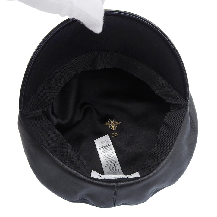 美品▲Christian Dior クリスチャンディオール 05DPA918G700 ラムレザー 裏地シルク100％ キャスケット ブラック 58 フランス製 正規品