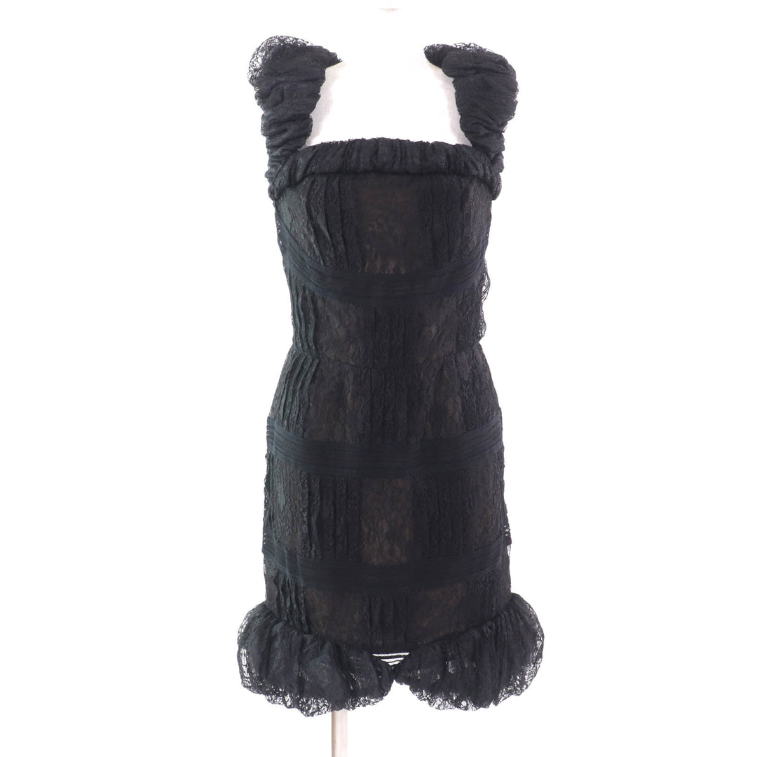 極美品★CHANEL シャネル 09C P34753 Little Black Dress ラインストーン付ココマークZIP 総レース ノースリーブ ワンピース ブラック 38
