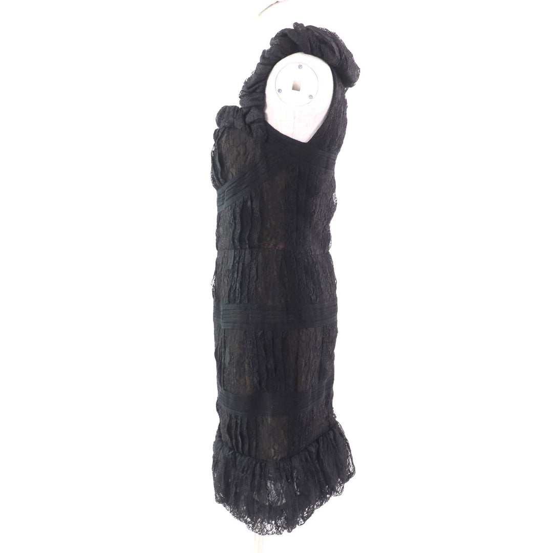 極美品★CHANEL シャネル 09C P34753 Little Black Dress ラインストーン付ココマークZIP 総レース ノースリーブ ワンピース ブラック 38