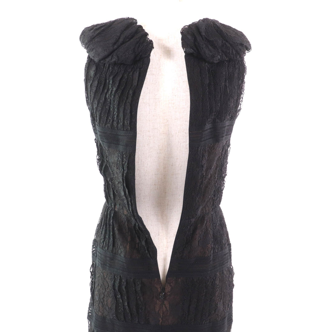 極美品★CHANEL シャネル 09C P34753 Little Black Dress ラインストーン付ココマークZIP 総レース ノースリーブ ワンピース ブラック 38