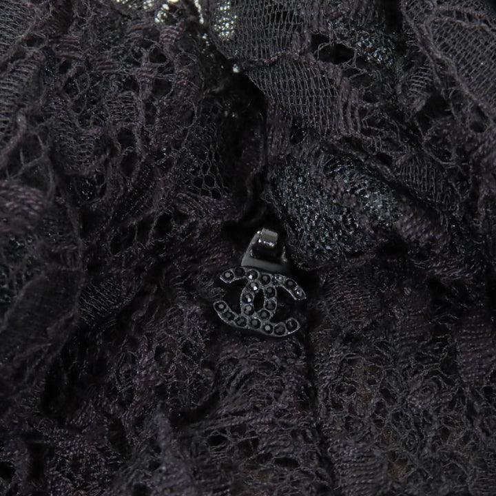 極美品★CHANEL シャネル 09C P34753 Little Black Dress ラインストーン付ココマークZIP 総レース ノースリーブ ワンピース ブラック 38
