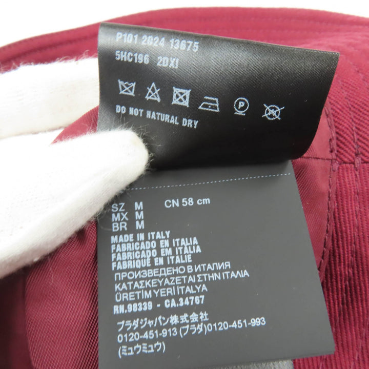 極美品☆MIUMIU ミュウミュウ 2024年製 5HC196 コットン100％ ロゴ刺繍入り バケットハット ボルドー M 保存袋付 伊製 正規品 レディース