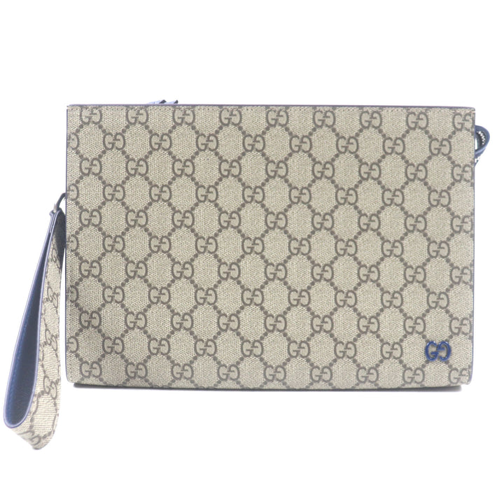 未使用品▼GUCCI グッチ 768255 GGスプリーム バイカラー レザー使い スモールポーチ クラッチ セカンドバッグ 箱・保存袋付き メンズ