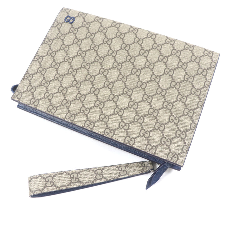 未使用品▼GUCCI グッチ 768255 GGスプリーム バイカラー レザー使い スモールポーチ クラッチ セカンドバッグ 箱・保存袋付き メンズ