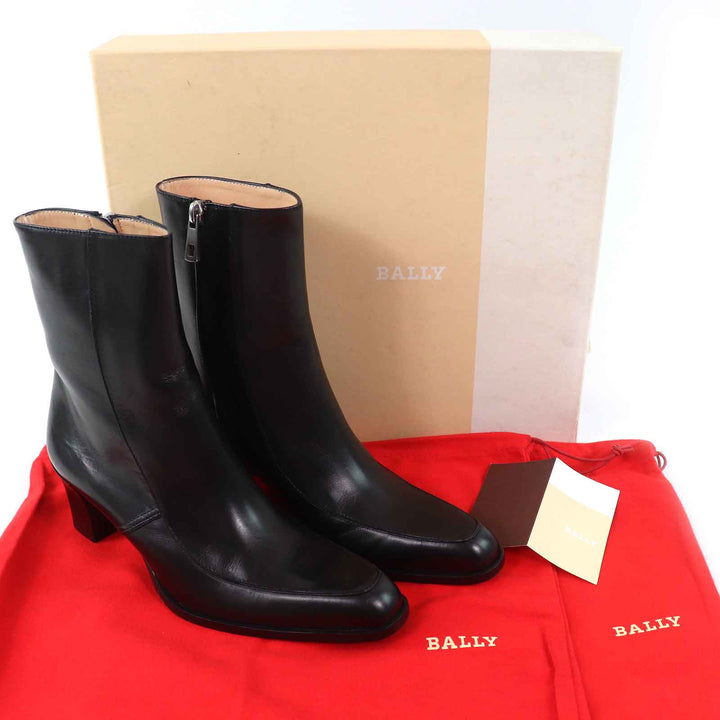 極美品△BALLY バリー TIURA-FE サイドジップ レザー ショートブーツ アンクルブーツ ブラック 35.5 保存袋付き イタリア製 レディース