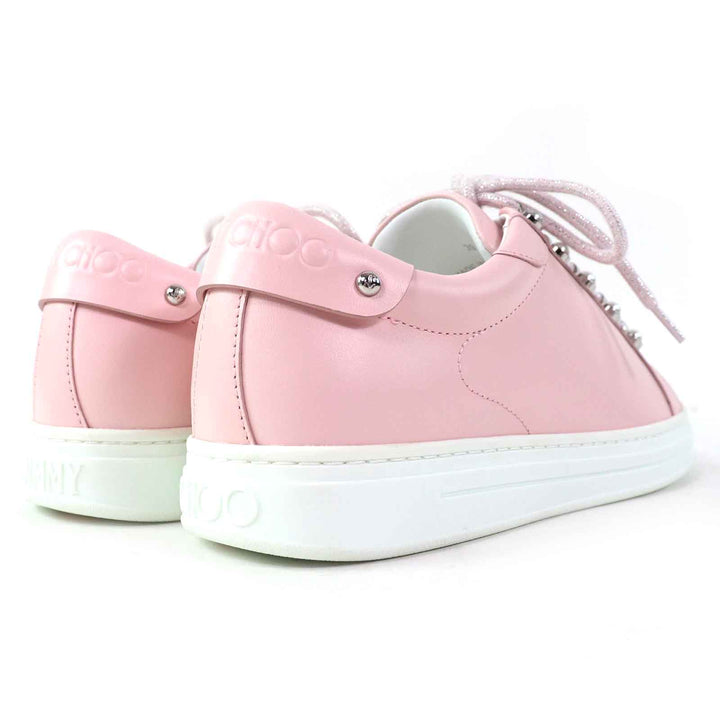 未使用品△JIMMY CHOO ジミーチュウ ANTIBES/F アンティーブ ロゴ パール レースアップ レザー ローカットスニーカー パウダーピンク 39