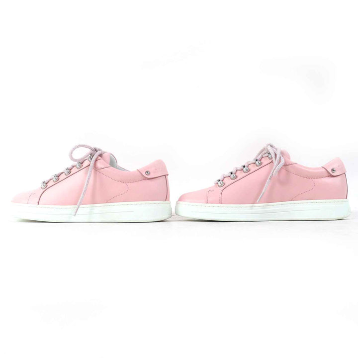 未使用品△JIMMY CHOO ジミーチュウ ANTIBES/F アンティーブ ロゴ パール レースアップ レザー ローカットスニーカー パウダーピンク 39
