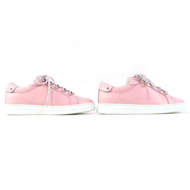 未使用品△JIMMY CHOO ジミーチュウ ANTIBES/F アンティーブ ロゴ パール レースアップ レザー ローカットスニーカー パウダーピンク 39