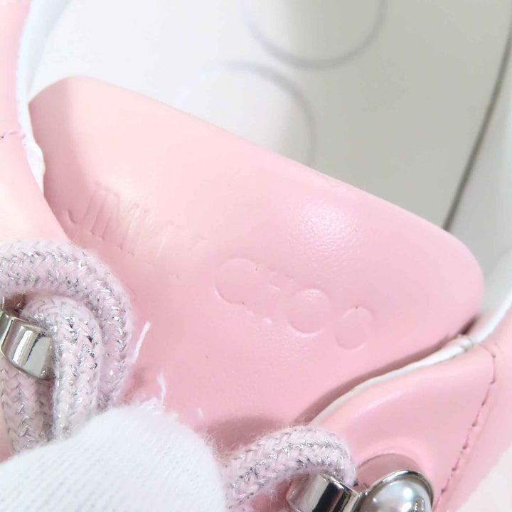 未使用品△JIMMY CHOO ジミーチュウ ANTIBES/F アンティーブ ロゴ パール レースアップ レザー ローカットスニーカー パウダーピンク 39