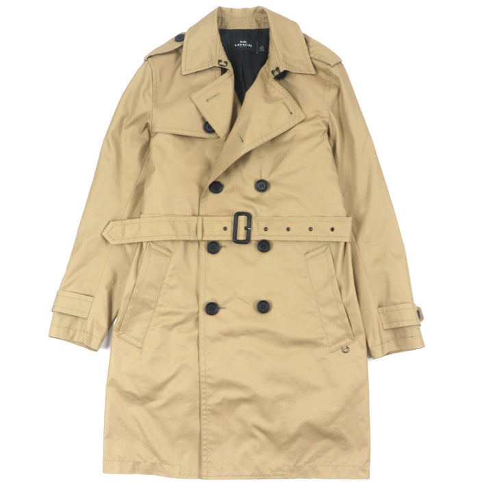 極美品▼COACH コーチ F33778 コットン ロゴ入りボタン ラムレザー使い トレンチコート キャメル XS 正規品 メンズ ビジネスオスス◎