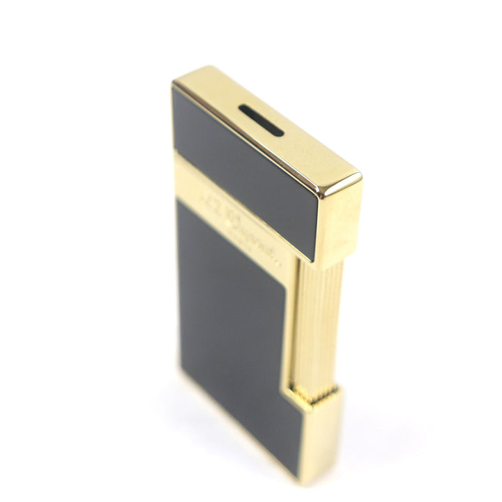 極美品▼Dupont デュポン SLIMMY スリミー スクエア ラッカー ロゴ刻印入り 電子ガス ライター ブラック ゴールド 箱付き 着火確認済み