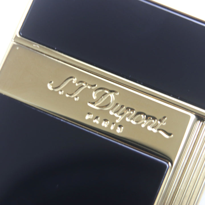 極美品▼Dupont デュポン SLIMMY スリミー スクエア ラッカー ロゴ刻印入り 電子ガス ライター ブラック ゴールド 箱付き 着火確認済み