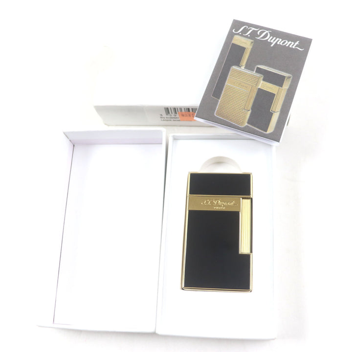 極美品▼Dupont デュポン SLIMMY スリミー スクエア ラッカー ロゴ刻印入り 電子ガス ライター ブラック ゴールド 箱付き 着火確認済み