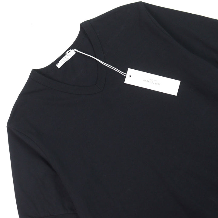 未使用品○ANTICIPO アンティーチポ INZOLIA インツォリア ロゴタグ付き スムースコットン Vネック リブ切替 半袖Ｔシャツ 黒 44 正規品