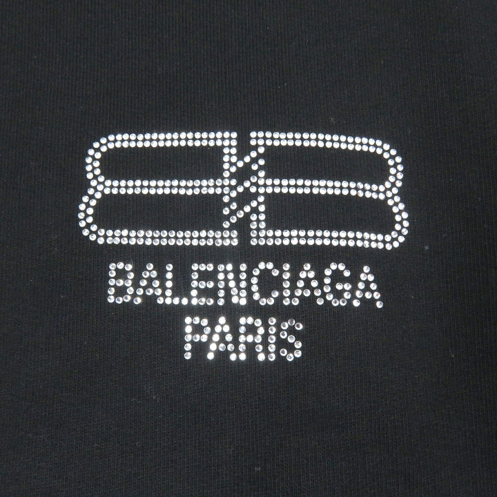 美品□BALENCIAGA バレンシアガ 22AW 578135 コットン100％ BBロゴ ラインストーン プルオーバー パーカー ブラック XS 正規品 メンズ