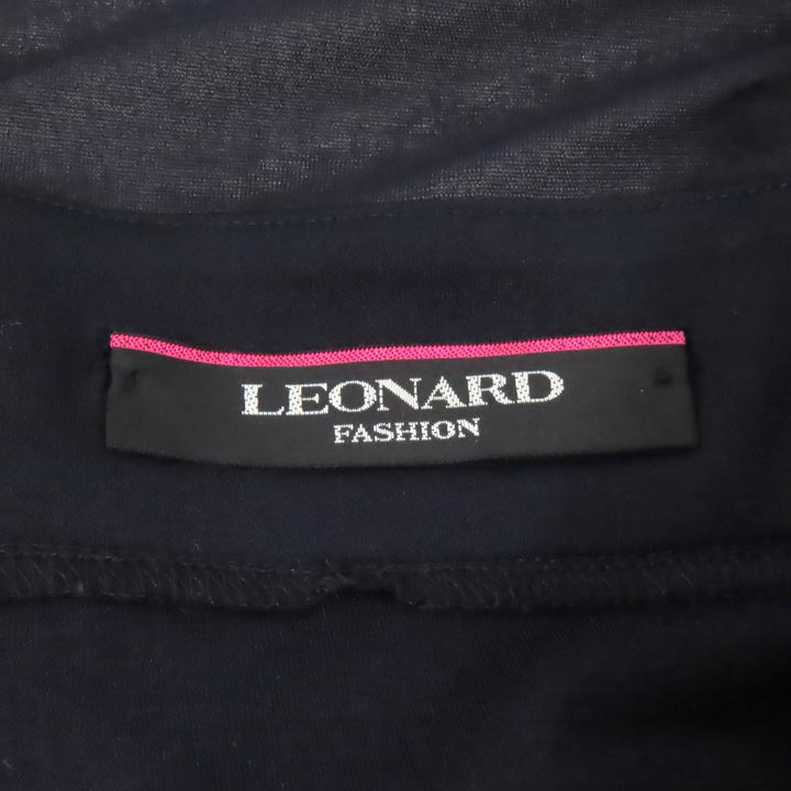 美品★LEONARD FASHION レオナール ファッション リボン タッセル付 スクエアネック 五分袖 ワンピース ネイビー グリーン 1 正規品