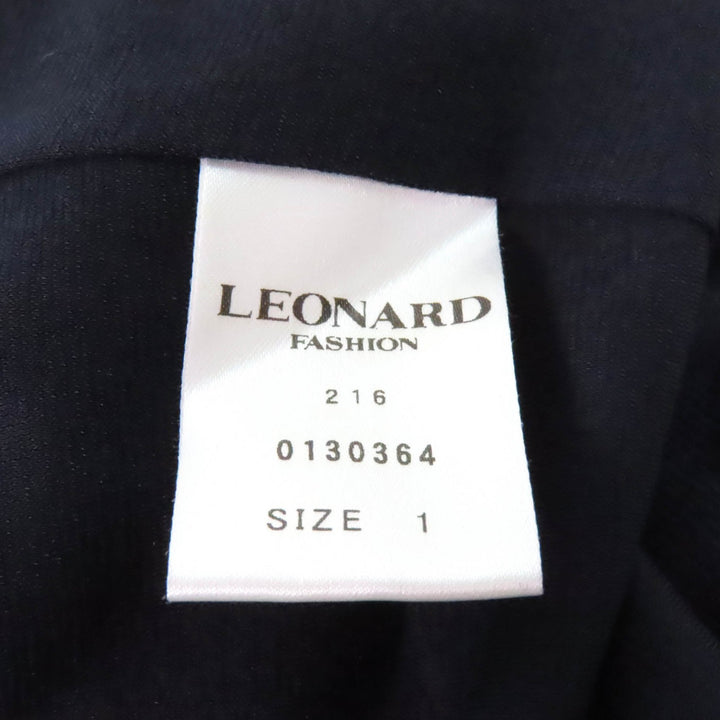 美品★LEONARD FASHION レオナール ファッション リボン タッセル付 スクエアネック 五分袖 ワンピース ネイビー グリーン 1 正規品